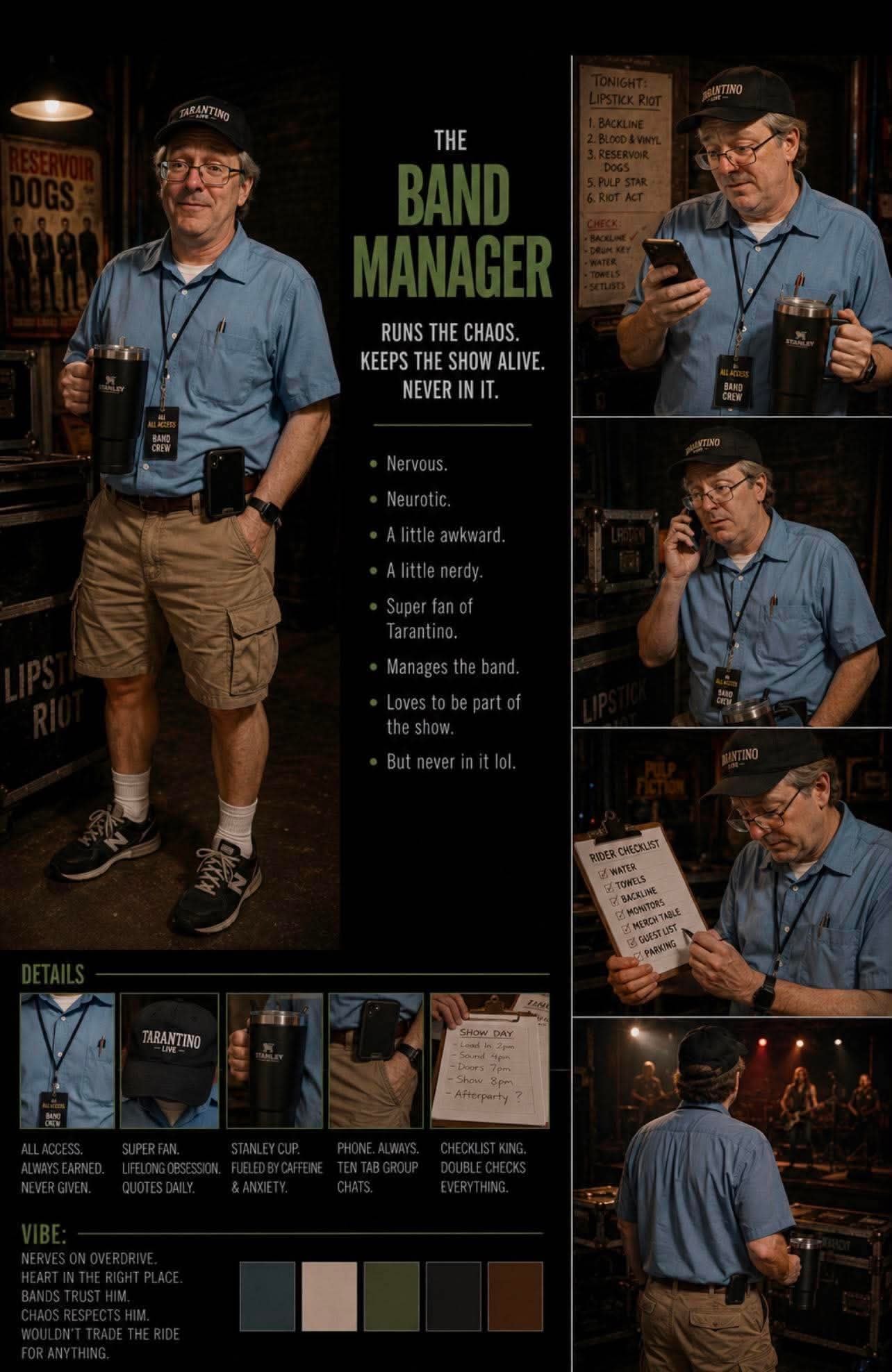 Redrum band manager organizing the show backstage